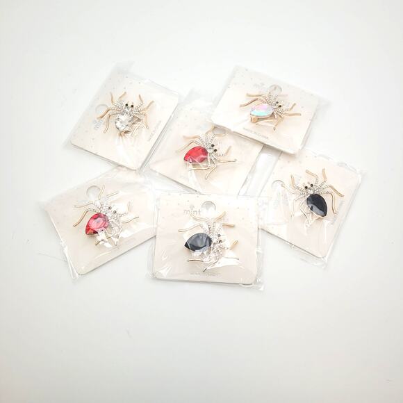 Mint Jewelry - Mixed Brooch Lot of 6 Spider Rhinestone Fall Halloween Sparkly Gold Tone